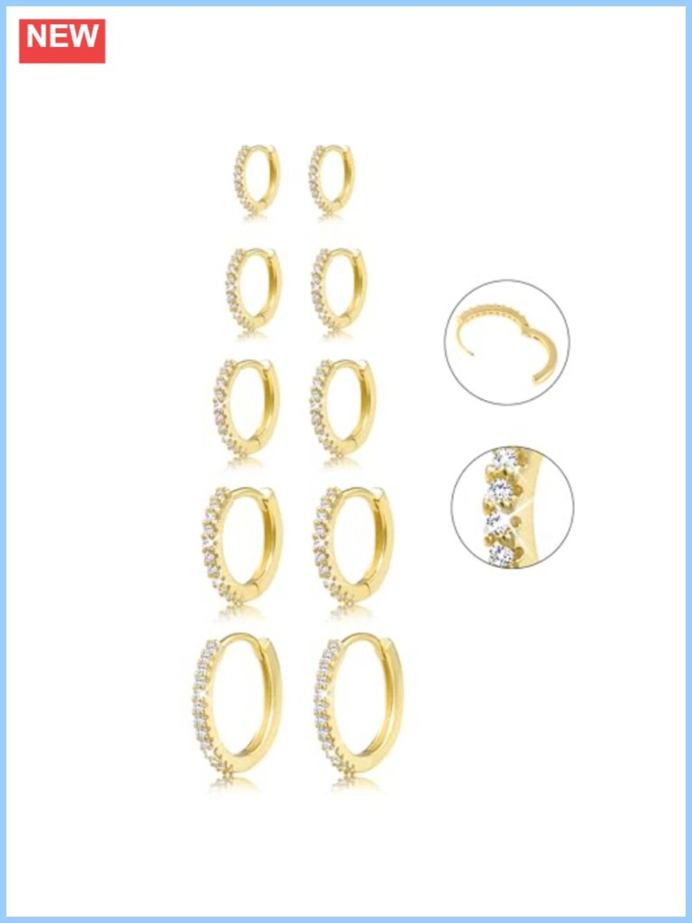 14K Gold Plated Cubic Zirconia Hoop Earrings Set Huggies for Women
